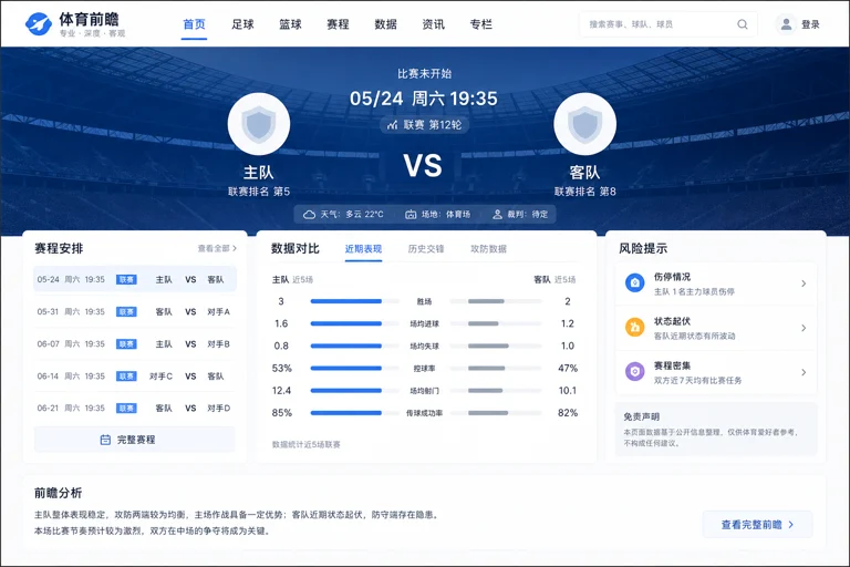 赛事前瞻页面与赛前信息概览的示意图
